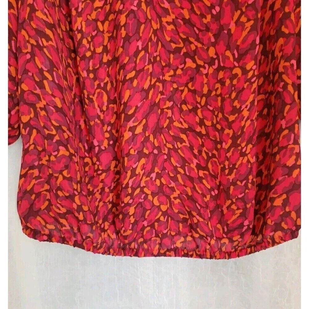 LOFT Ann Taylor Blouse Size XS Red Abstract Keyhole 3/4 Length Elastic Sleeve